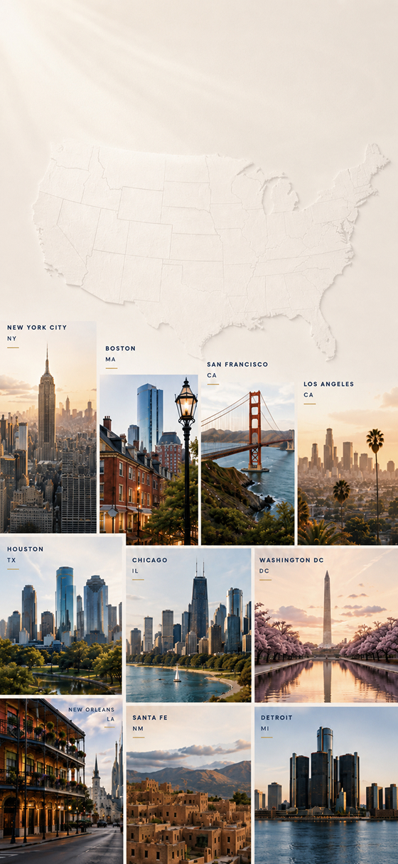 Ten American cities skyline montage