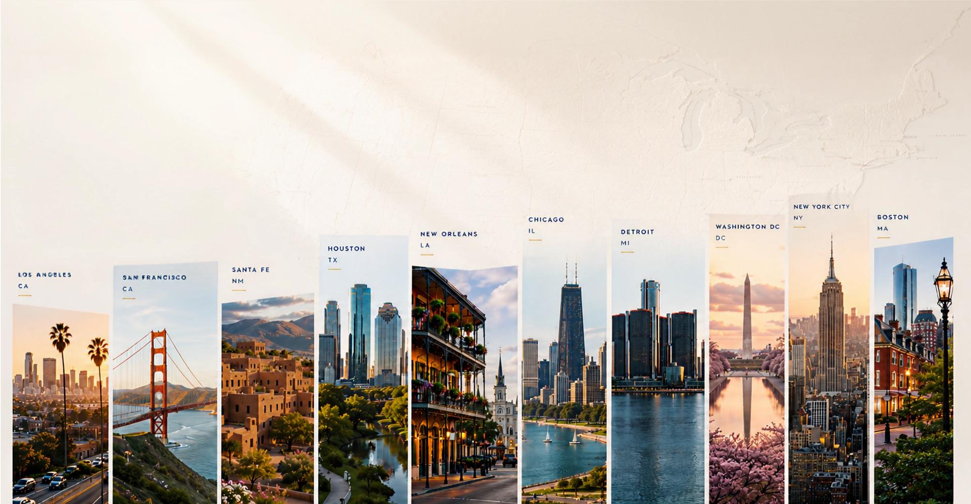 Ten American cities skyline montage
