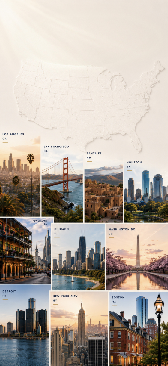 Ten American cities skyline montage